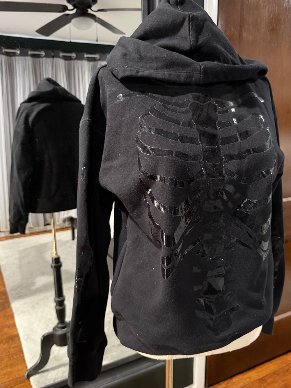 Black Hoodie with Glossy Skeleton Back Graphic